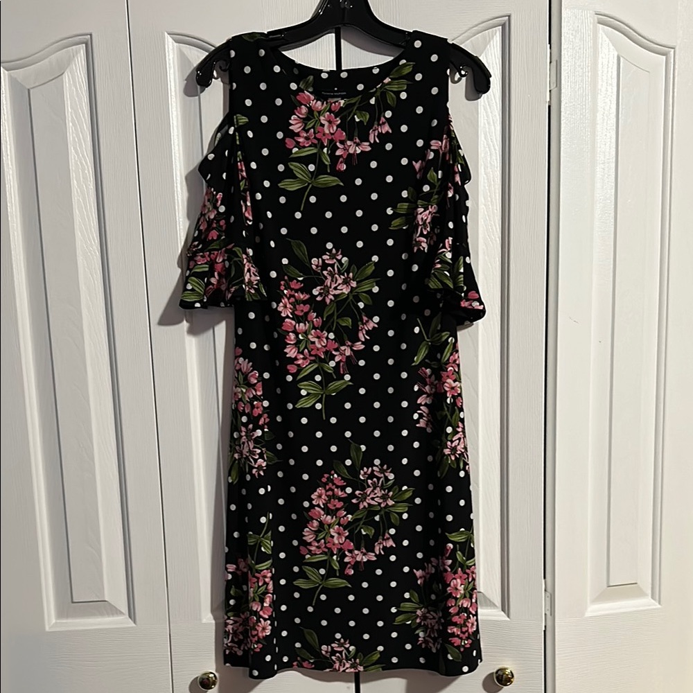 Tommy Hilfiger Floral Polka Dot Cold Shoulder Midi Dress